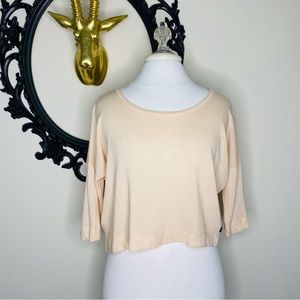 Obey Apricot Colored Slightly Cropped 3/4 Sleeves Soft Material Top
